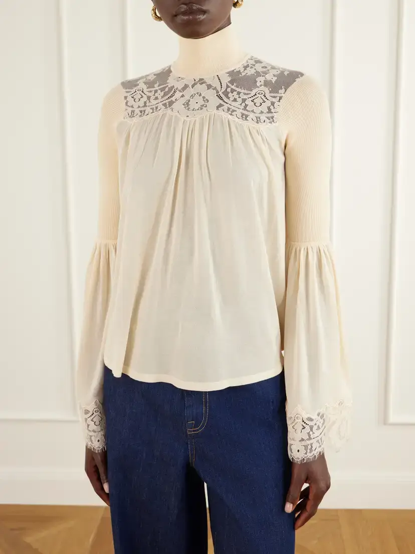 Zimmermann Valiant Lace-trimmed Lyocell-blend Turtleneck Blouse | Thumbnail 3