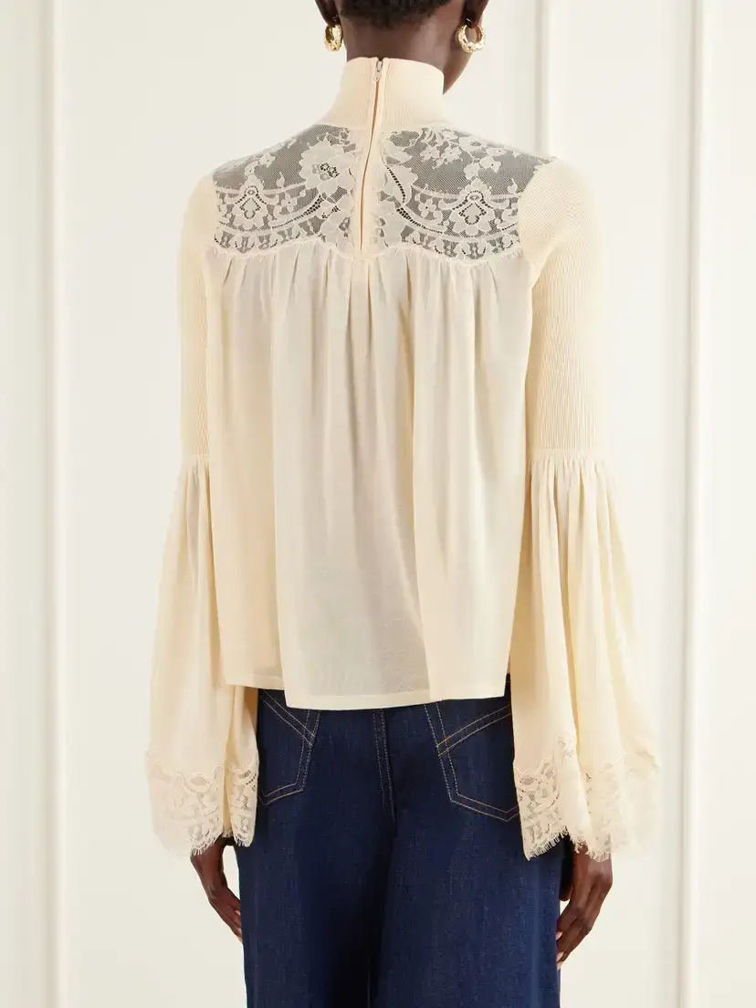 Zimmermann Valiant Lace-trimmed Lyocell-blend Turtleneck Blouse | Thumbnail 4
