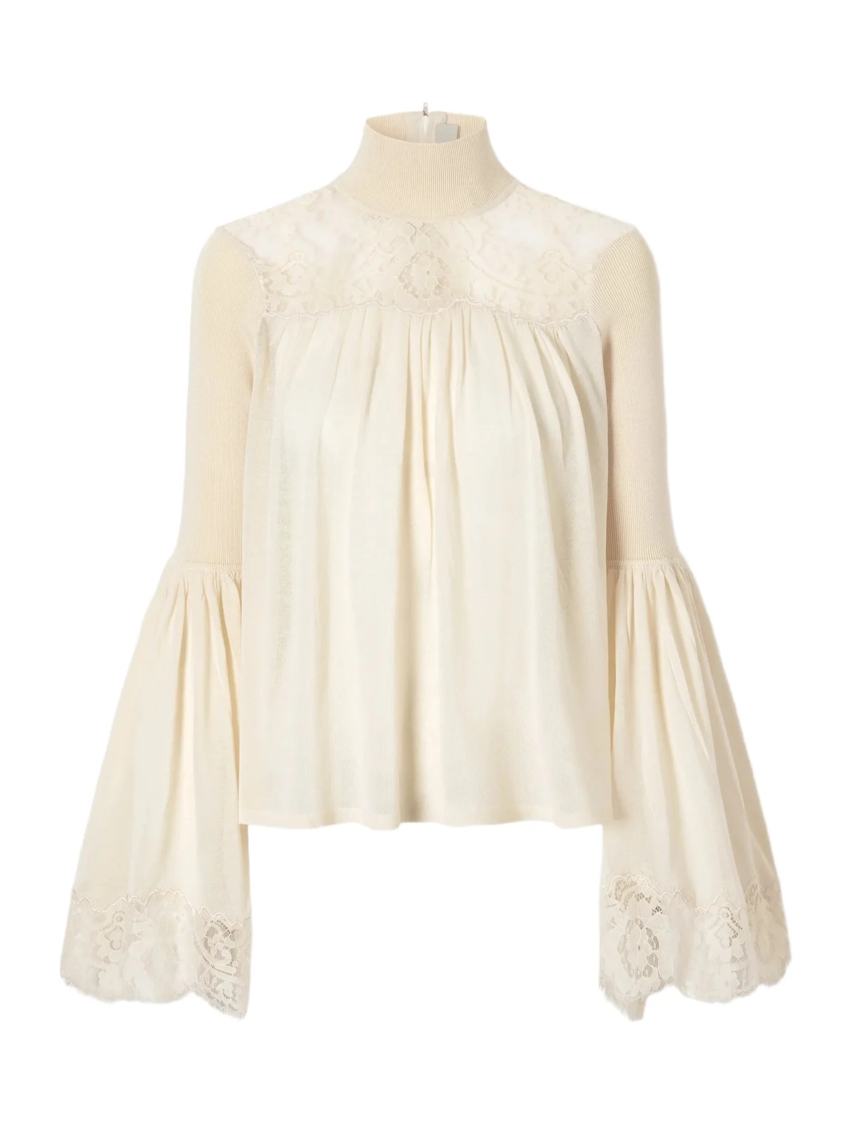 Valiant Lace-trimmed Lyocell-blend Turtleneck Blouse