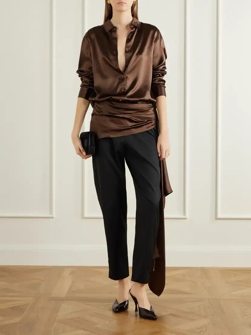 Abadia Draped Satin-trimmed Wool-blend Twill Straight-leg Pants | Thumbnail 2 Abadia Draped Satin-trimmed Wool-blend Twill Straight-leg Pants | Thumbnail 2