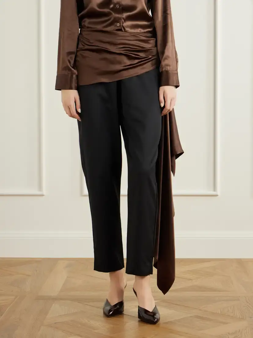 Abadia Draped Satin-trimmed Wool-blend Twill Straight-leg Pants | Thumbnail 3 Abadia Draped Satin-trimmed Wool-blend Twill Straight-leg Pants | Thumbnail 3