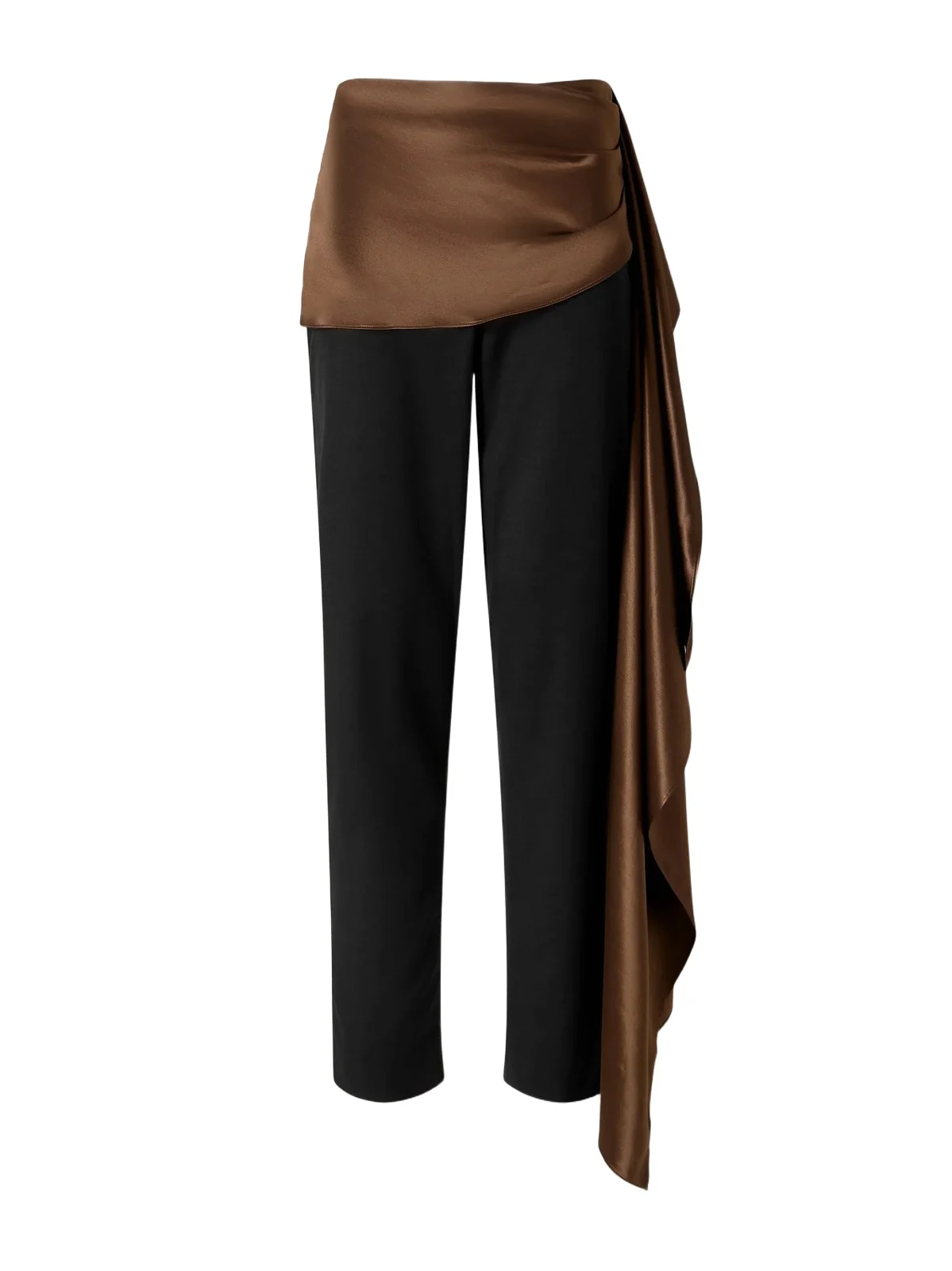 Draped Satin-trimmed Wool-blend Twill Straight-leg Pants Draped Satin-trimmed Wool-blend Twill Straight-leg Pants