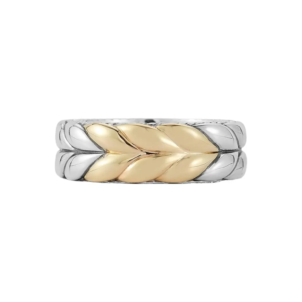 JAI JAI Sterling Silver & 14K Yellow Gold Basketweave Men's Band Ring JJH5020MRG - by The Solist