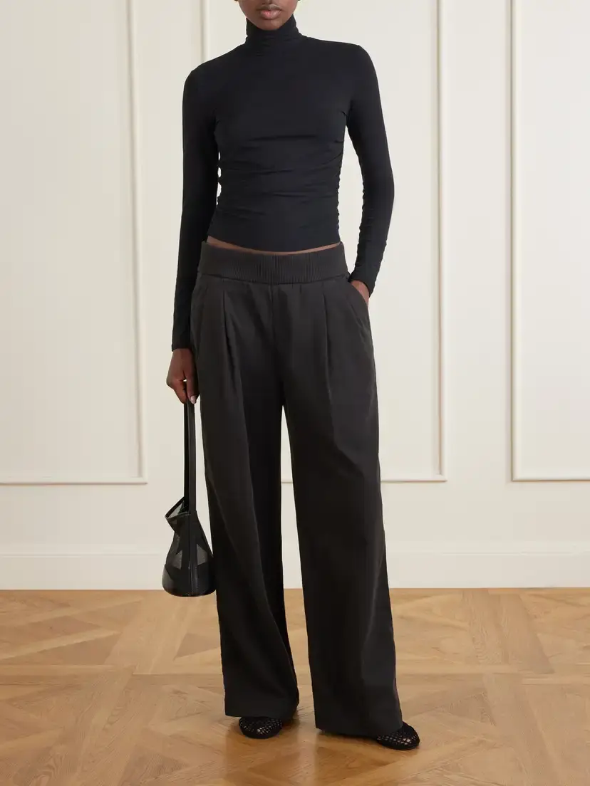 James Perse Ribbed Waist Cotton And Cashmere-blend Wide-leg Pants | Thumbnail 2 James Perse Ribbed Waist Cotton And Cashmere-blend Wide-leg Pants | Thumbnail 2