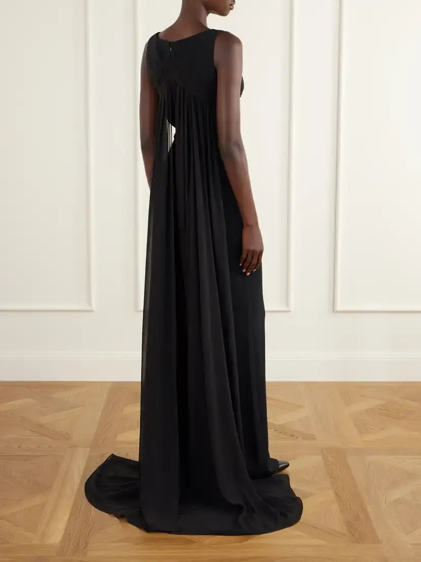 Elie Saab Ruched Chiffon-trimmed Silk-blend Cady Jumpsuit | Thumbnail 3