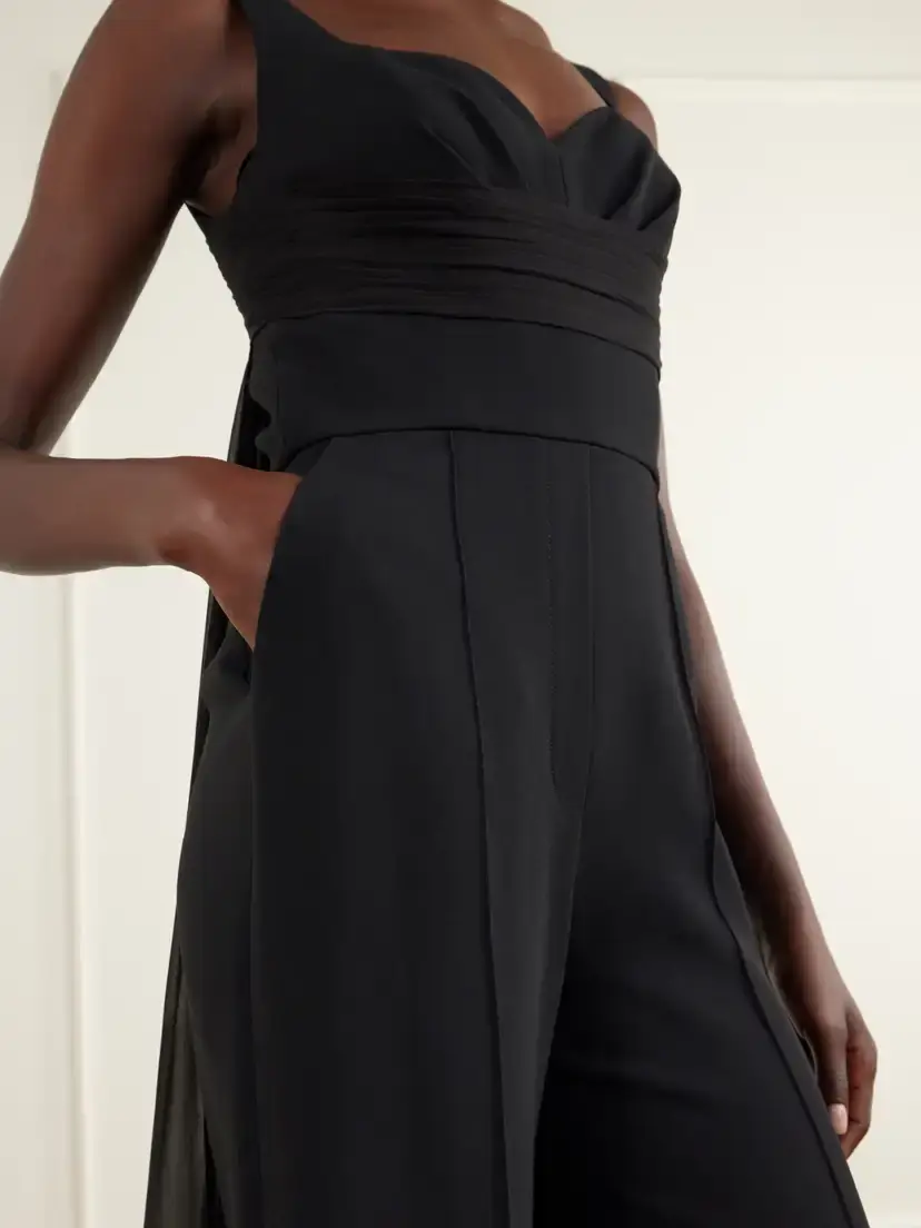 Elie Saab Ruched Chiffon-trimmed Silk-blend Cady Jumpsuit | Thumbnail 4