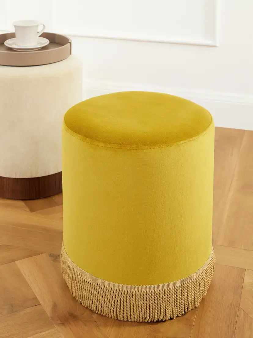 SIX THE RESIDENCE Fringed Velvet Pouf | Thumbnail 2