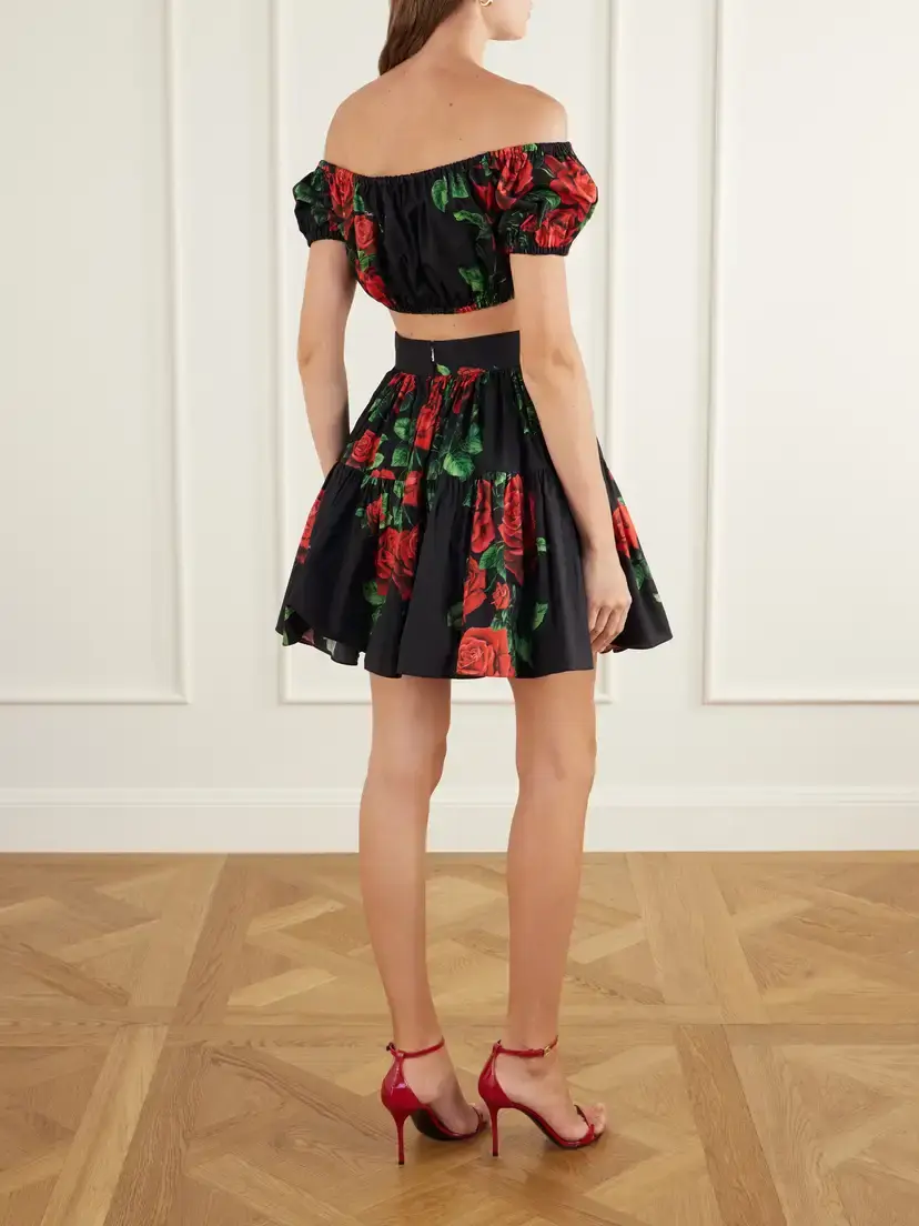 Dolce & Gabbana Off-the-shoulder Cropped Floral-print Cotton-poplin Top | Thumbnail 3