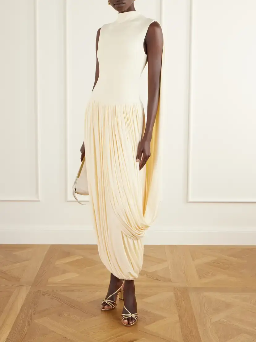 Abadia Asymmetric Draped Stretch Bamboo-jersey Midi Dress | Thumbnail 2 Abadia Asymmetric Draped Stretch Bamboo-jersey Midi Dress | Thumbnail 2