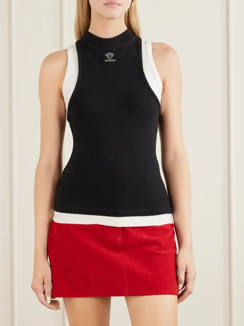 Versace Logo-embroidered Cotton-blend Jersey Tank | Thumbnail 3