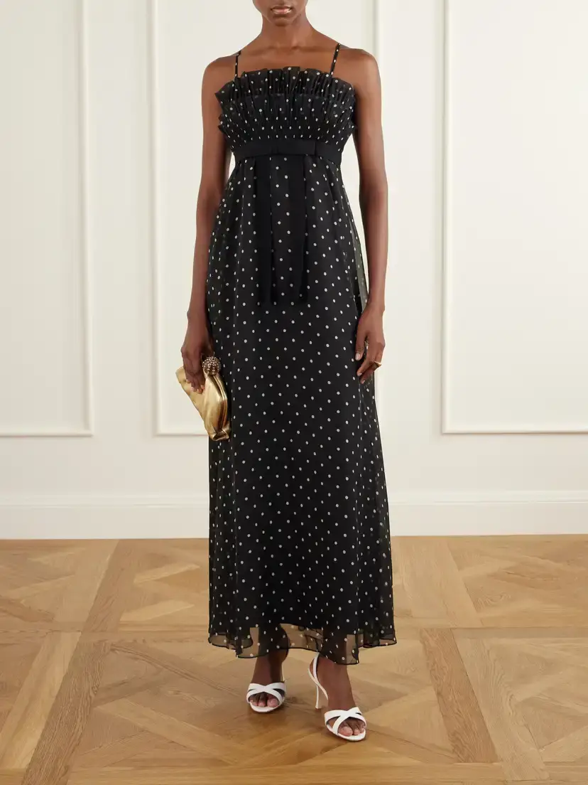 Zimmermann Bow-detailed Pleated Ruffled Polka-dot Chiffon Maxi Dress | Thumbnail 2