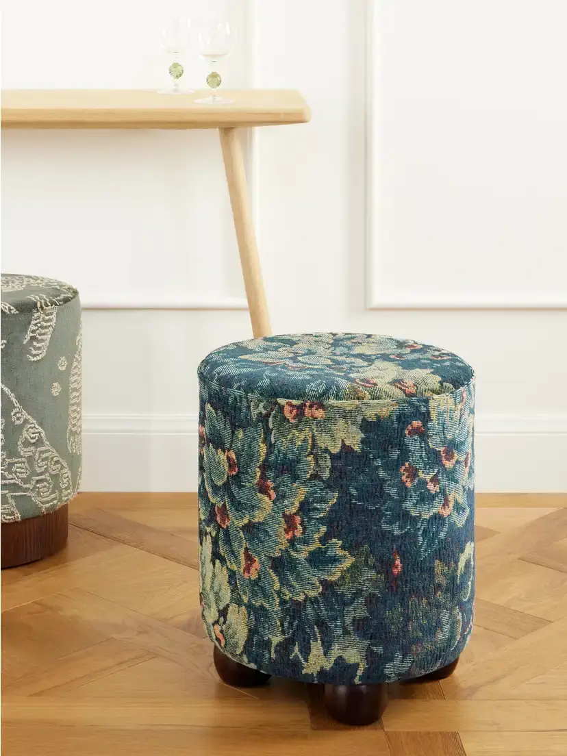 SIX THE RESIDENCE Nobilis Cluny Velvet-jacquard And Wood Pouf - Blue | Thumbnail 2