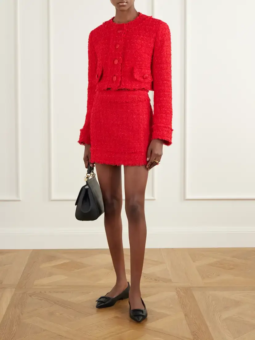 Dolce & Gabbana Cropped Frayed Cotton-blend Tweed Jacket | Thumbnail 2 Dolce & Gabbana Cropped Frayed Cotton-blend Tweed Jacket | Thumbnail 2