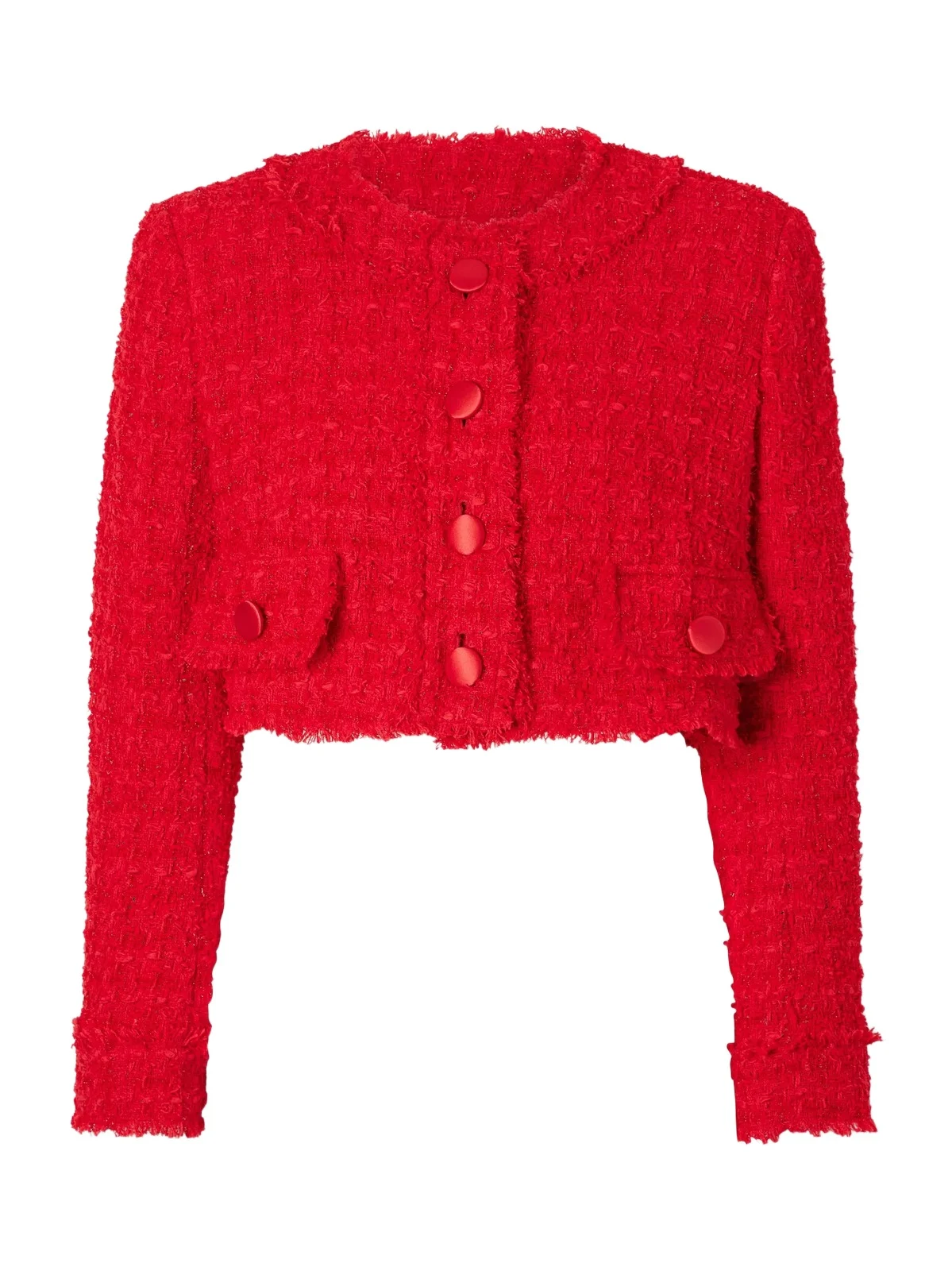 Cropped Frayed Cotton-blend Tweed Jacket Cropped Frayed Cotton-blend Tweed Jacket