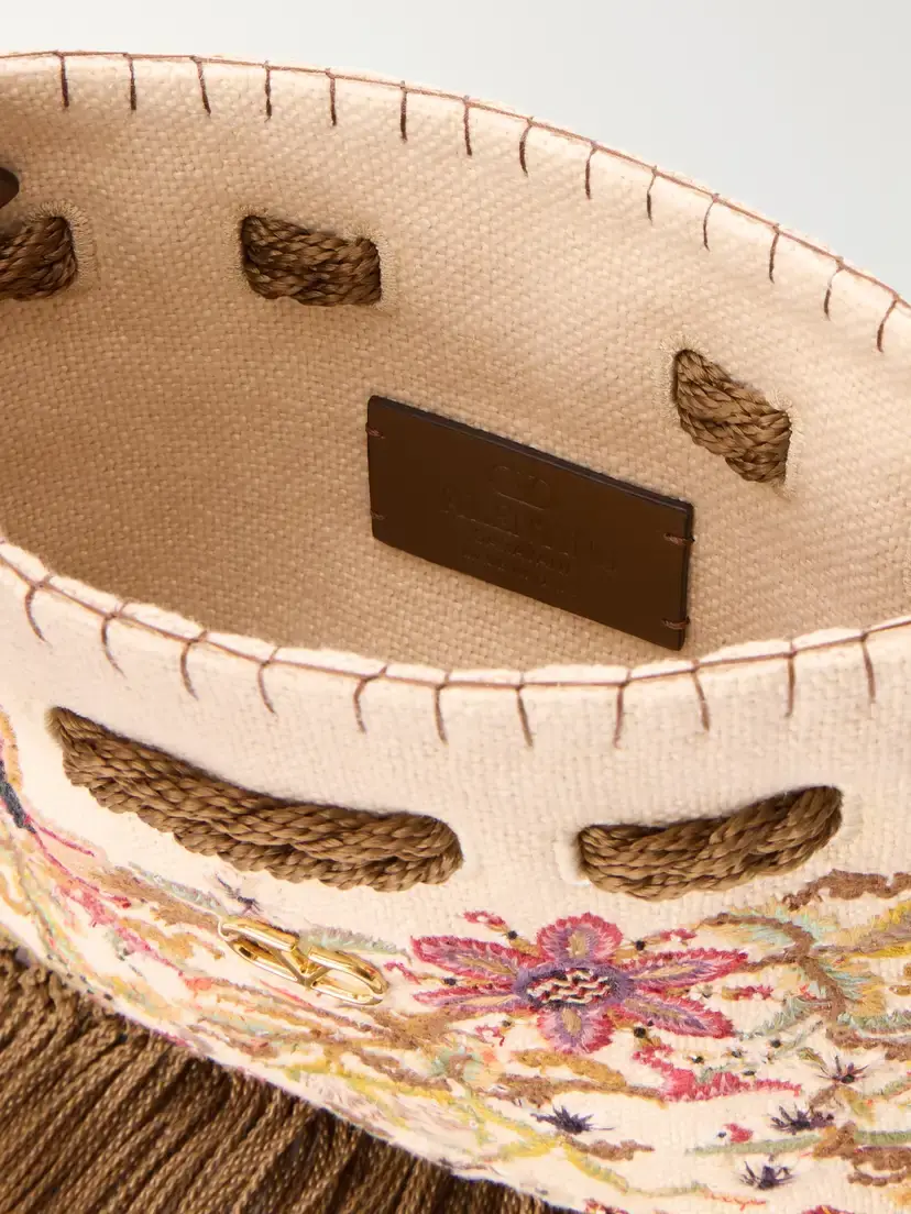 Valentino Garavani Embroidered Fringed Canvas Drawstring Shoulder Bag | Thumbnail 6