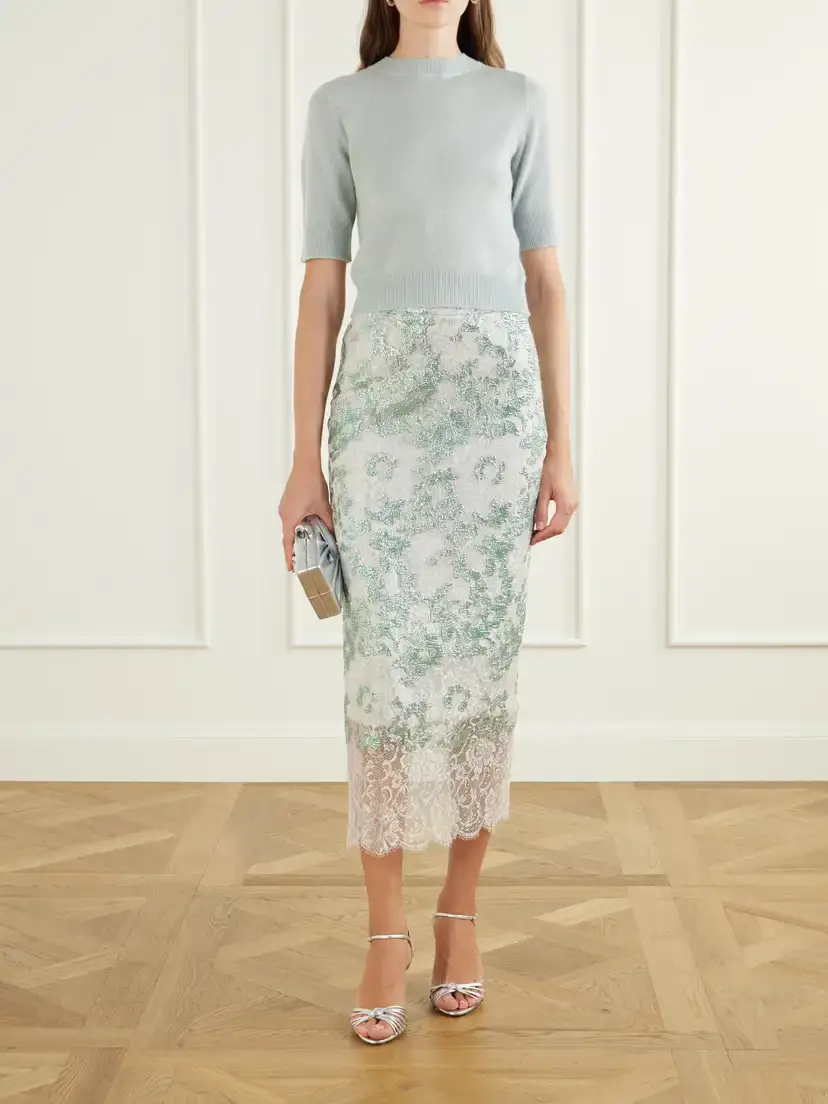 Costarellos Tamlin Sequin-embellished Lace Midi Skirt | Thumbnail 2 Costarellos Tamlin Sequin-embellished Lace Midi Skirt | Thumbnail 2
