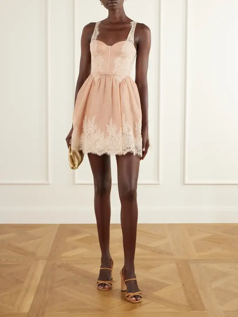 Zimmermann Valiant Belted Lace-trimmed Linen And Silk-blend Corset Mini Dress | Thumbnail 2 Zimmermann Valiant Belted Lace-trimmed Linen And Silk-blend Corset Mini Dress | Thumbnail 2
