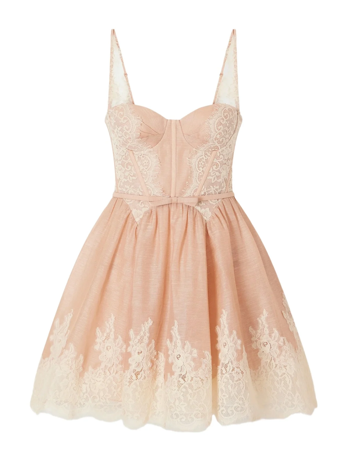 Valiant Belted Lace-trimmed Linen And Silk-blend Corset Mini Dress Valiant Belted Lace-trimmed Linen And Silk-blend Corset Mini Dress