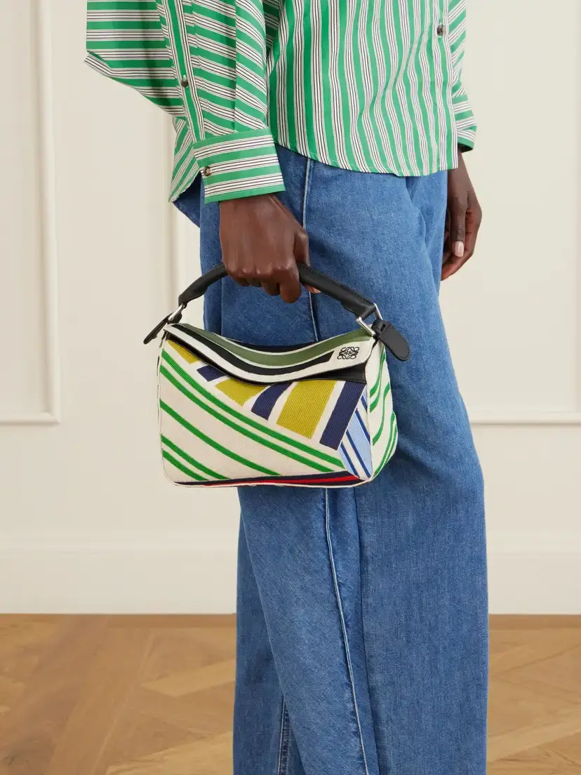 Loewe Puzzle Striped Leather-trimmed Canvas Top-handle Bag | Thumbnail 2