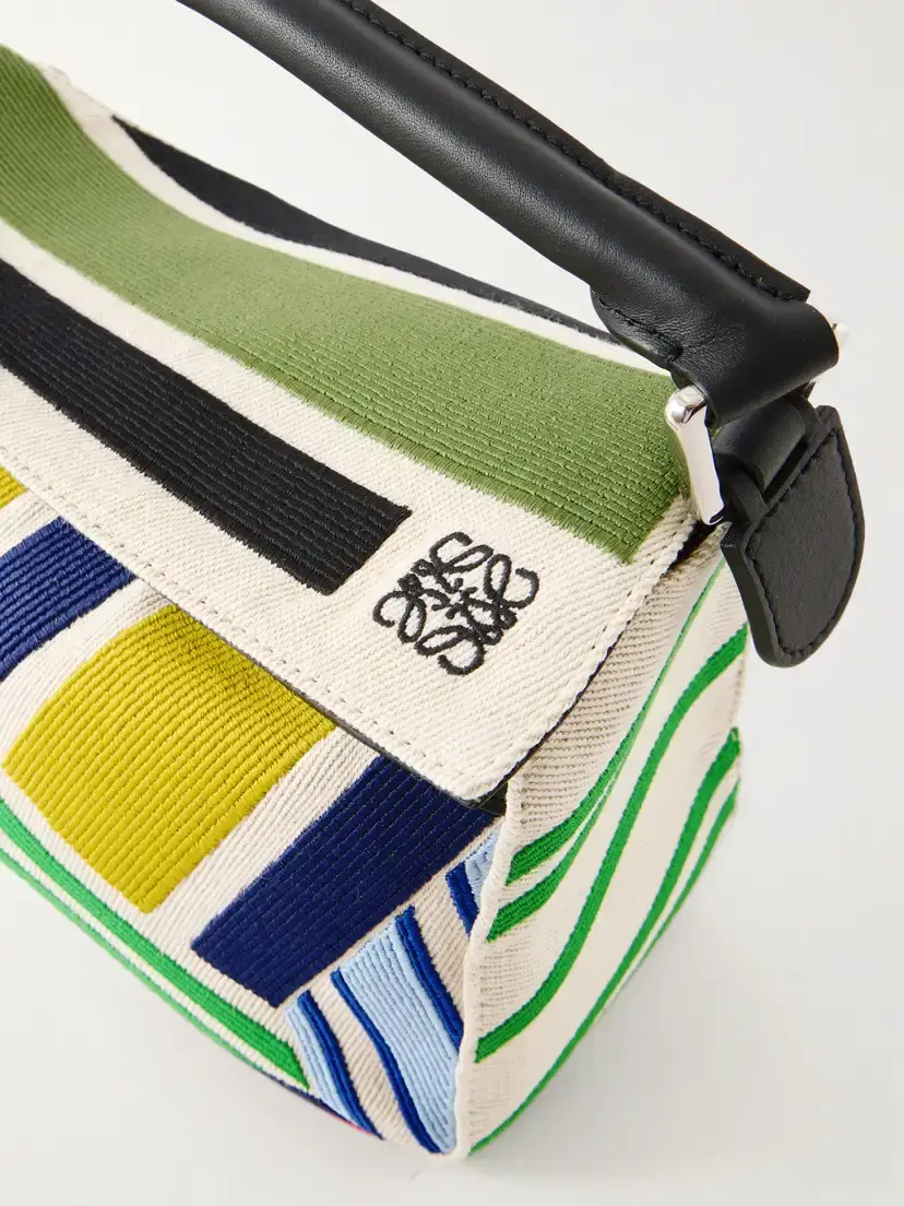 Loewe Puzzle Striped Leather-trimmed Canvas Top-handle Bag | Thumbnail 5
