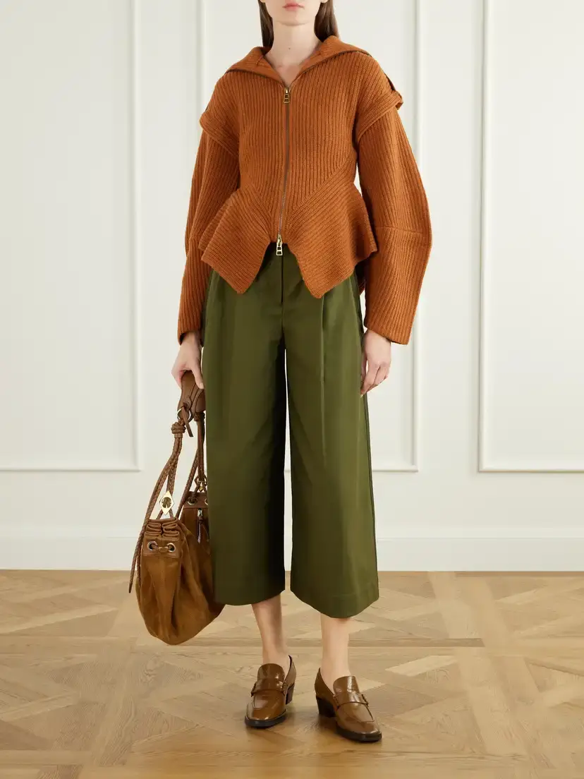 Zimmermann Valiant Leather-trimmed Ribbed Wool-blend Cardigan | Thumbnail 2 Zimmermann Valiant Leather-trimmed Ribbed Wool-blend Cardigan | Thumbnail 2