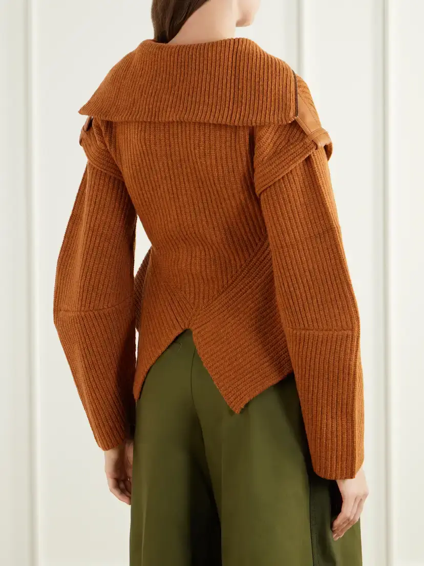 Zimmermann Valiant Leather-trimmed Ribbed Wool-blend Cardigan | Thumbnail 3 Zimmermann Valiant Leather-trimmed Ribbed Wool-blend Cardigan | Thumbnail 3