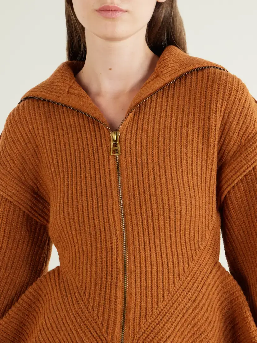 Zimmermann Valiant Leather-trimmed Ribbed Wool-blend Cardigan | Thumbnail 4 Zimmermann Valiant Leather-trimmed Ribbed Wool-blend Cardigan | Thumbnail 4