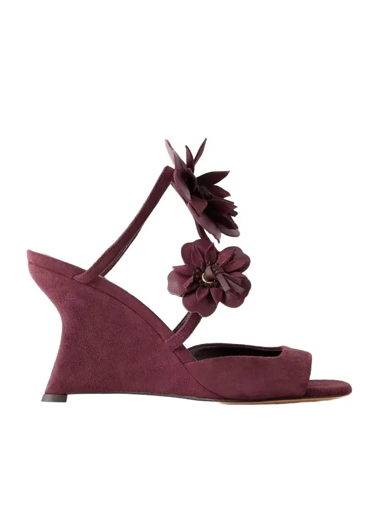 Zimmermann Belara Appliquéd Suede Wedge Sandals | Image 1 Zimmermann Belara Appliquéd Suede Wedge Sandals | Image 1