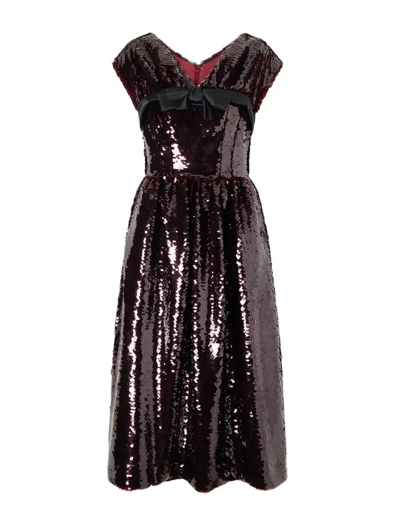 Simone Rocha Gathered Bow-detailed Sequined Midi Dress | Image 1 Simone Rocha Gathered Bow-detailed Sequined Midi Dress | Image 1