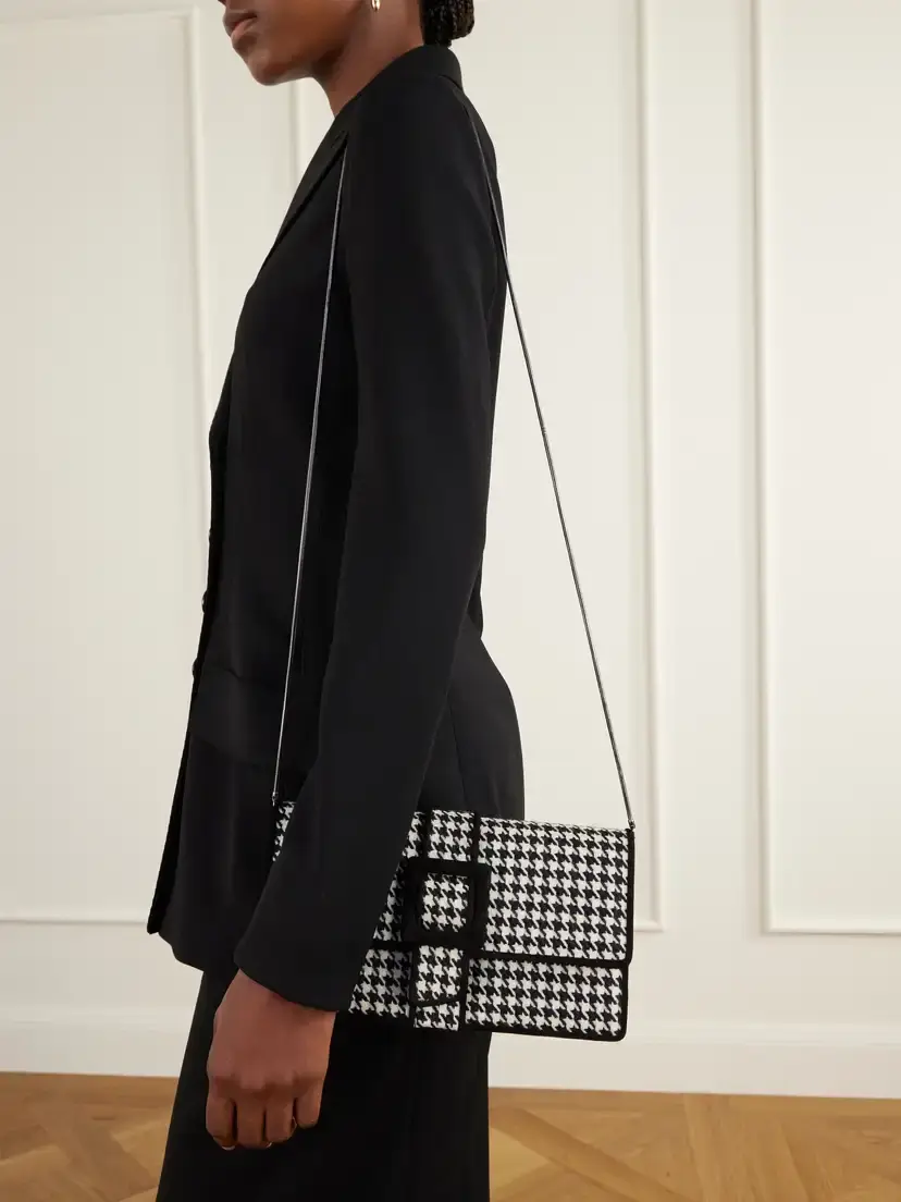 Manolo Blahnik Maycap Suede-trimmed Houndstooth Wool Clutch | Thumbnail 2 Manolo Blahnik Maycap Suede-trimmed Houndstooth Wool Clutch | Thumbnail 2