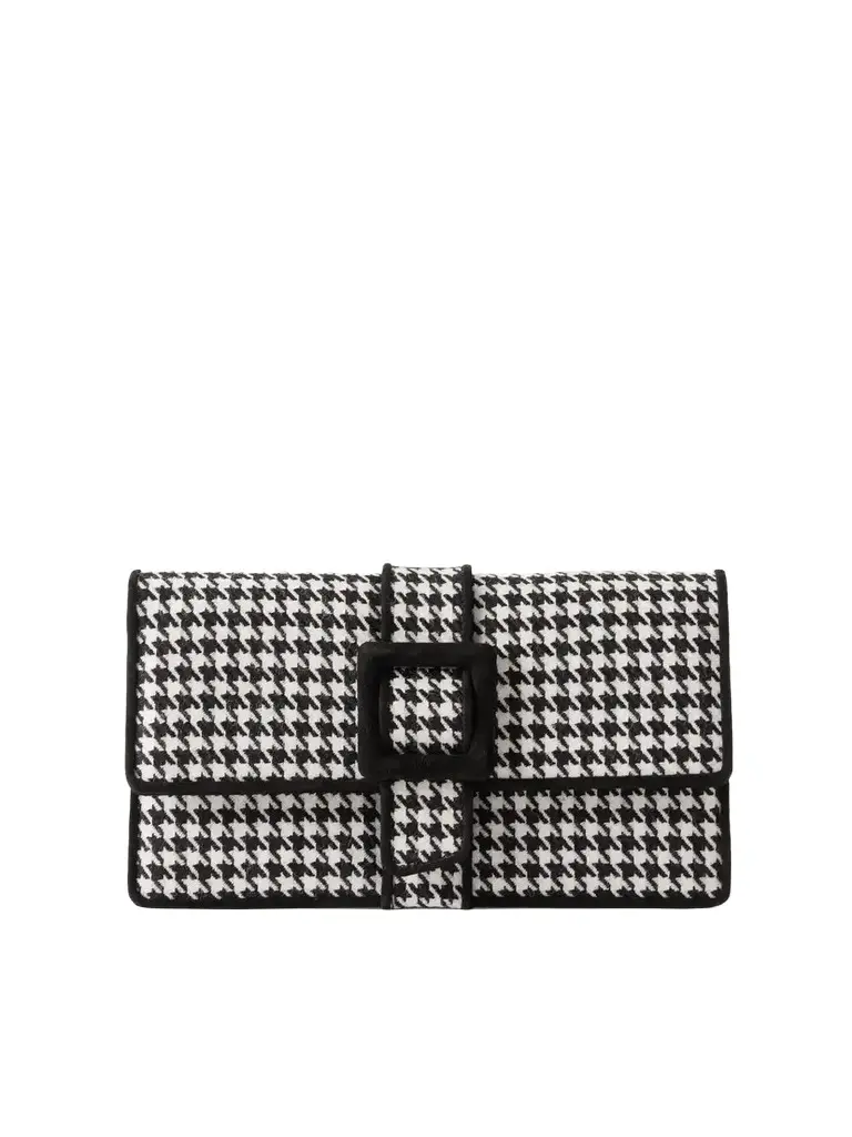 Manolo Blahnik Maycap Suede-trimmed Houndstooth Wool Clutch