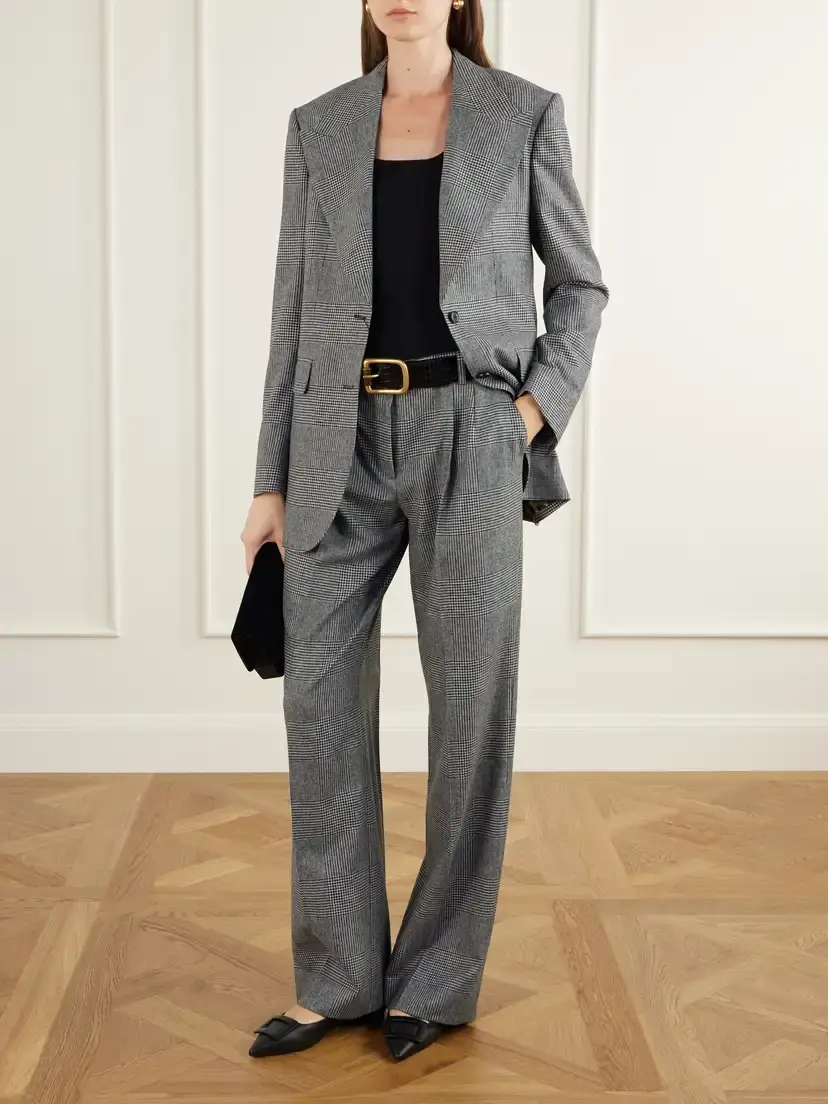 Dolce & Gabbana Pleated Prince Of Wales Checked Wool And Cashmere-blend Flannel Wide-leg Pants | Thumbnail 2 Dolce & Gabbana Pleated Prince Of Wales Checked Wool And Cashmere-blend Flannel Wide-leg Pants | Thumbnail 2