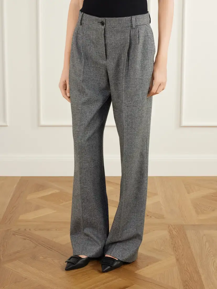 Dolce & Gabbana Pleated Prince Of Wales Checked Wool And Cashmere-blend Flannel Wide-leg Pants | Thumbnail 3 Dolce & Gabbana Pleated Prince Of Wales Checked Wool And Cashmere-blend Flannel Wide-leg Pants | Thumbnail 3