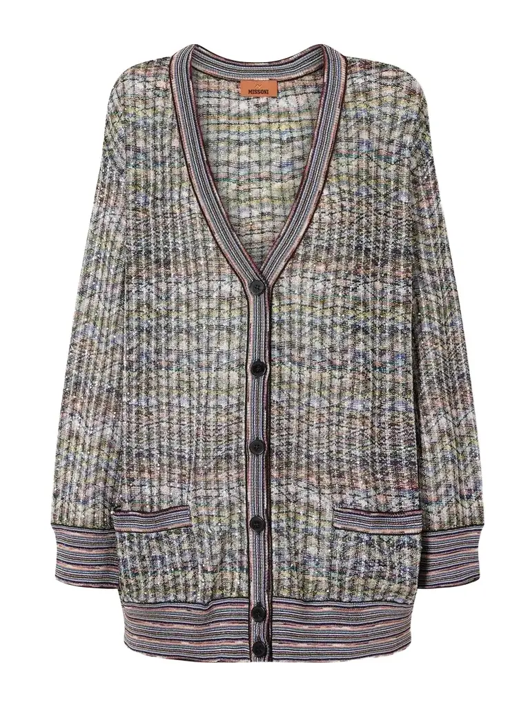Striped Metallic Crochet-knit Cardigan Striped Metallic Crochet-knit Cardigan
