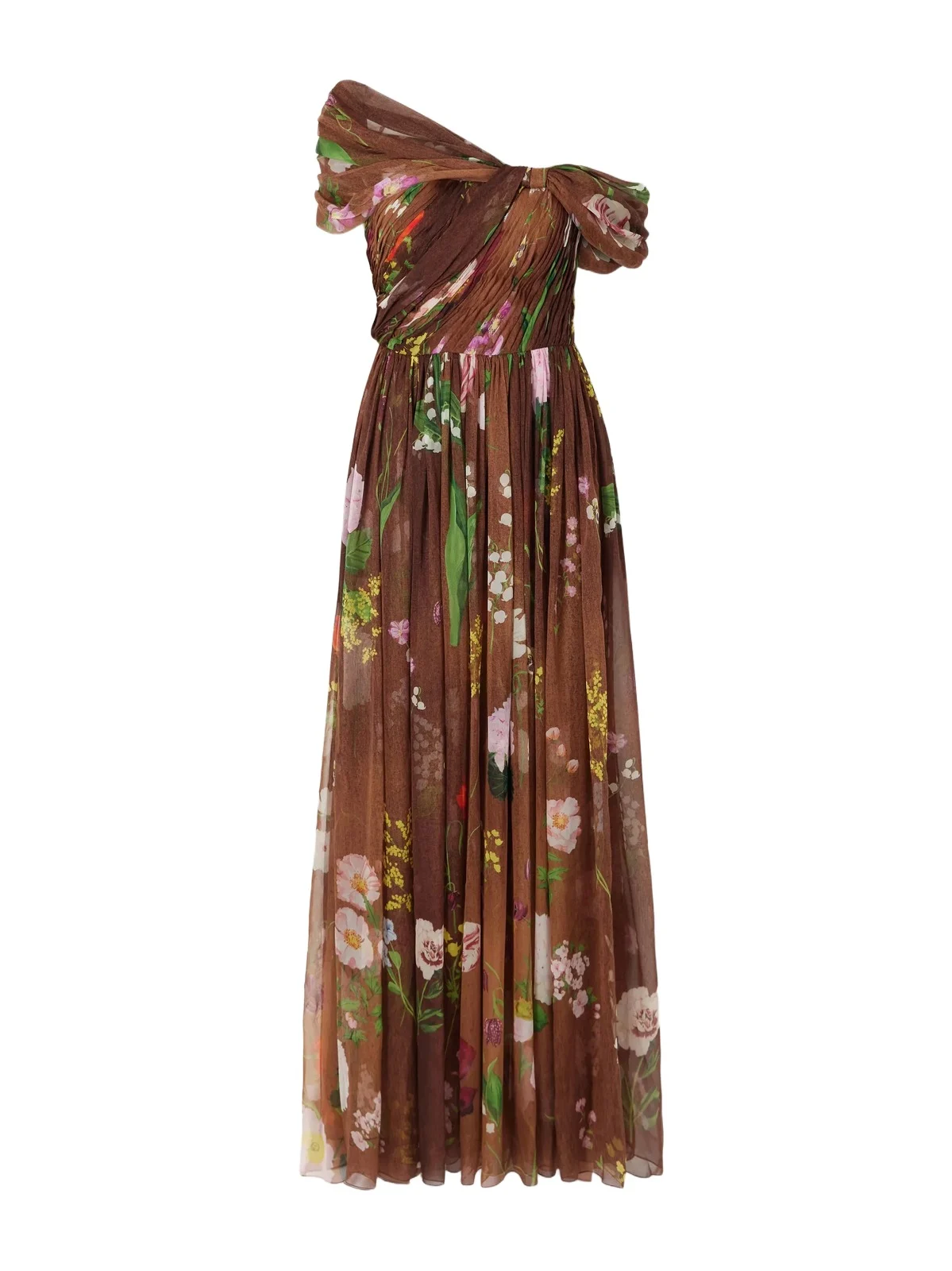 Off-the-shoulder Pleated Floral-print Silk-chiffon Gown Off-the-shoulder Pleated Floral-print Silk-chiffon Gown