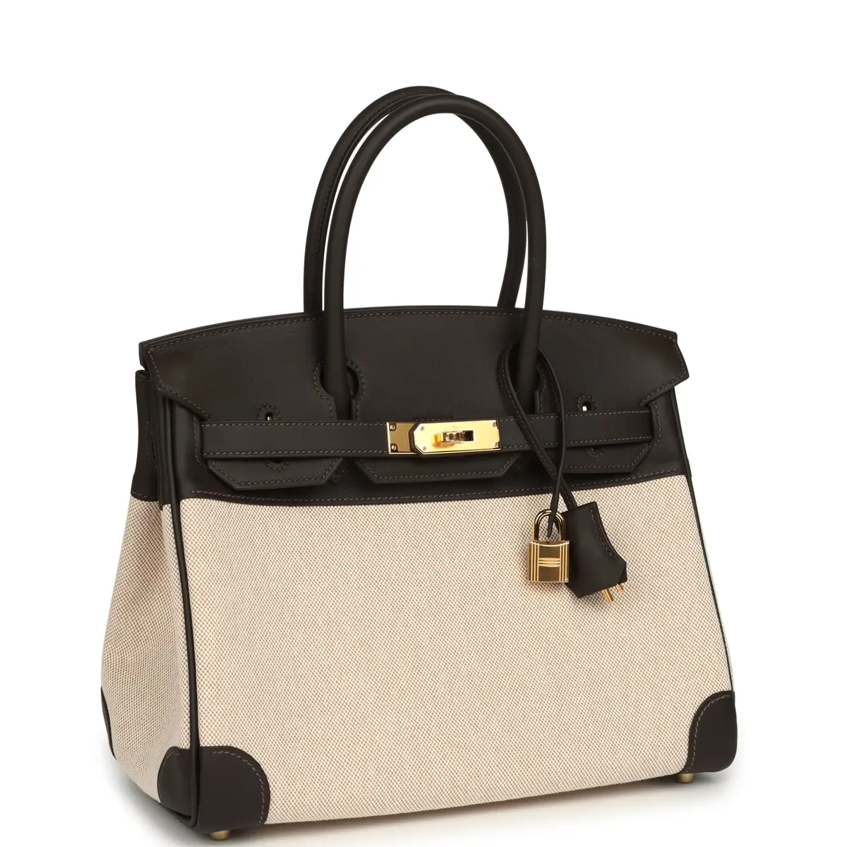 HERMÈS Hermes Birkin 30 Ecru and Beige Toile H Canvas, Bai Brun Swift Gold Hardware | Thumbnail 2 HERMÈS Hermes Birkin 30 Ecru and Beige Toile H Canvas, Bai Brun Swift Gold Hardware | Thumbnail 2