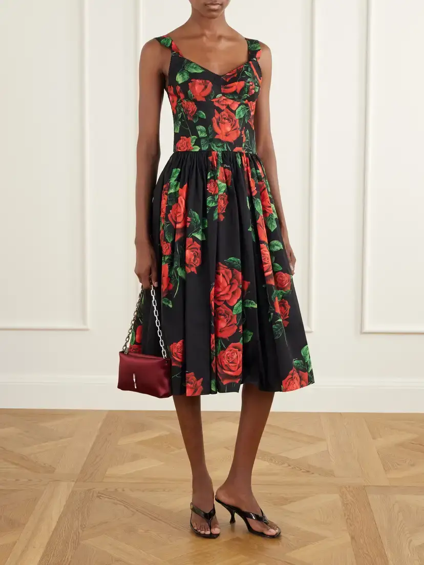 Dolce & Gabbana Floral-print Cotton-poplin Corset Midi Dress | Thumbnail 2 Dolce & Gabbana Floral-print Cotton-poplin Corset Midi Dress | Thumbnail 2