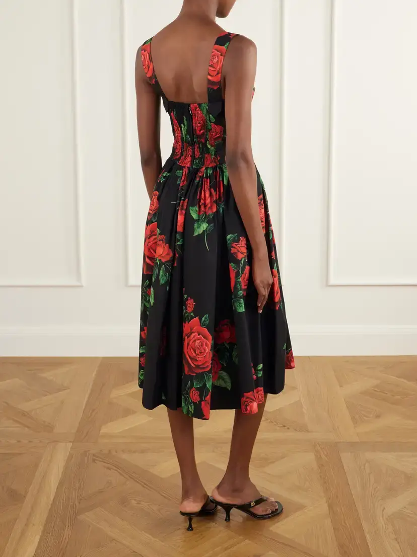 Dolce & Gabbana Floral-print Cotton-poplin Corset Midi Dress | Thumbnail 3 Dolce & Gabbana Floral-print Cotton-poplin Corset Midi Dress | Thumbnail 3