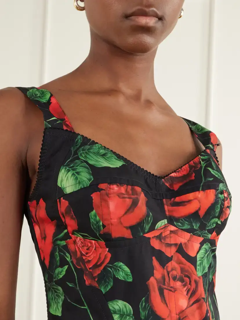 Dolce & Gabbana Floral-print Cotton-poplin Corset Midi Dress | Thumbnail 4 Dolce & Gabbana Floral-print Cotton-poplin Corset Midi Dress | Thumbnail 4