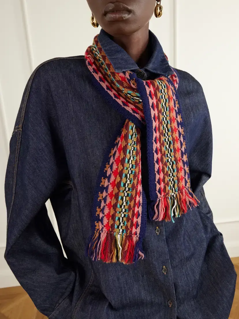 Dries Van Noten Fringed Intrasia-knit Wool Scarf | Thumbnail 3