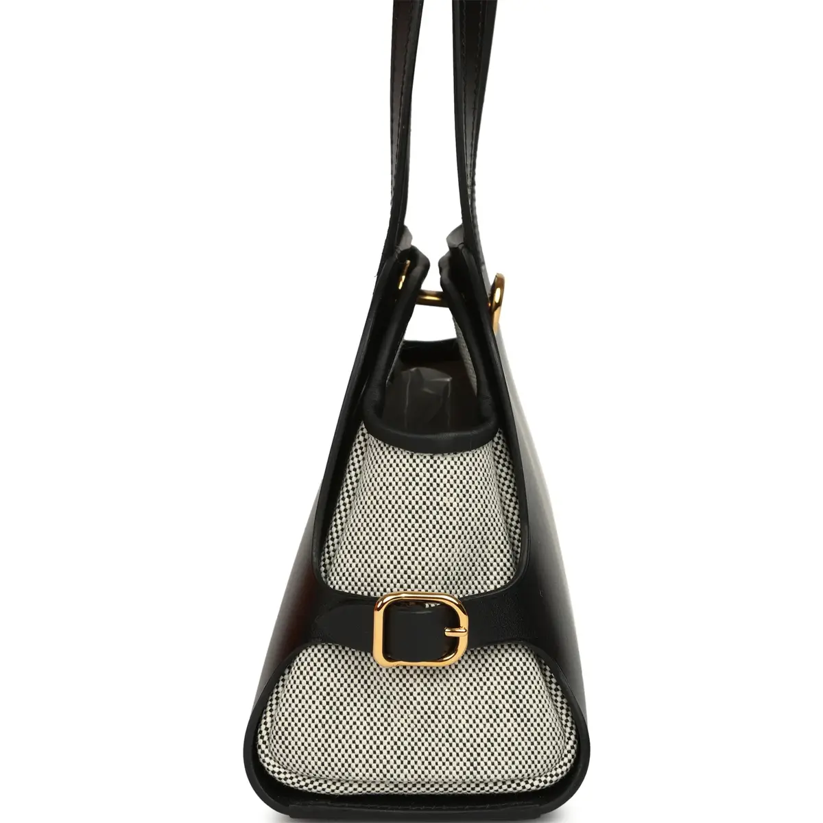 HERMÈS Hermes Tablier Sellier Black Vache Hunter, Swift, Ecru-Black Toile H Gold Hardware | Thumbnail 3 HERMÈS Hermes Tablier Sellier Black Vache Hunter, Swift, Ecru-Black Toile H Gold Hardware | Thumbnail 3