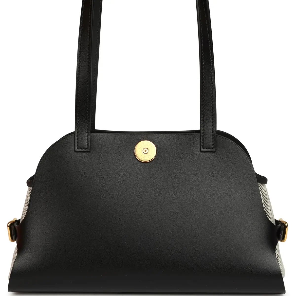 HERMÈS Hermes Tablier Sellier Black Vache Hunter, Swift, Ecru-Black Toile H Gold Hardware | Thumbnail 4 HERMÈS Hermes Tablier Sellier Black Vache Hunter, Swift, Ecru-Black Toile H Gold Hardware | Thumbnail 4