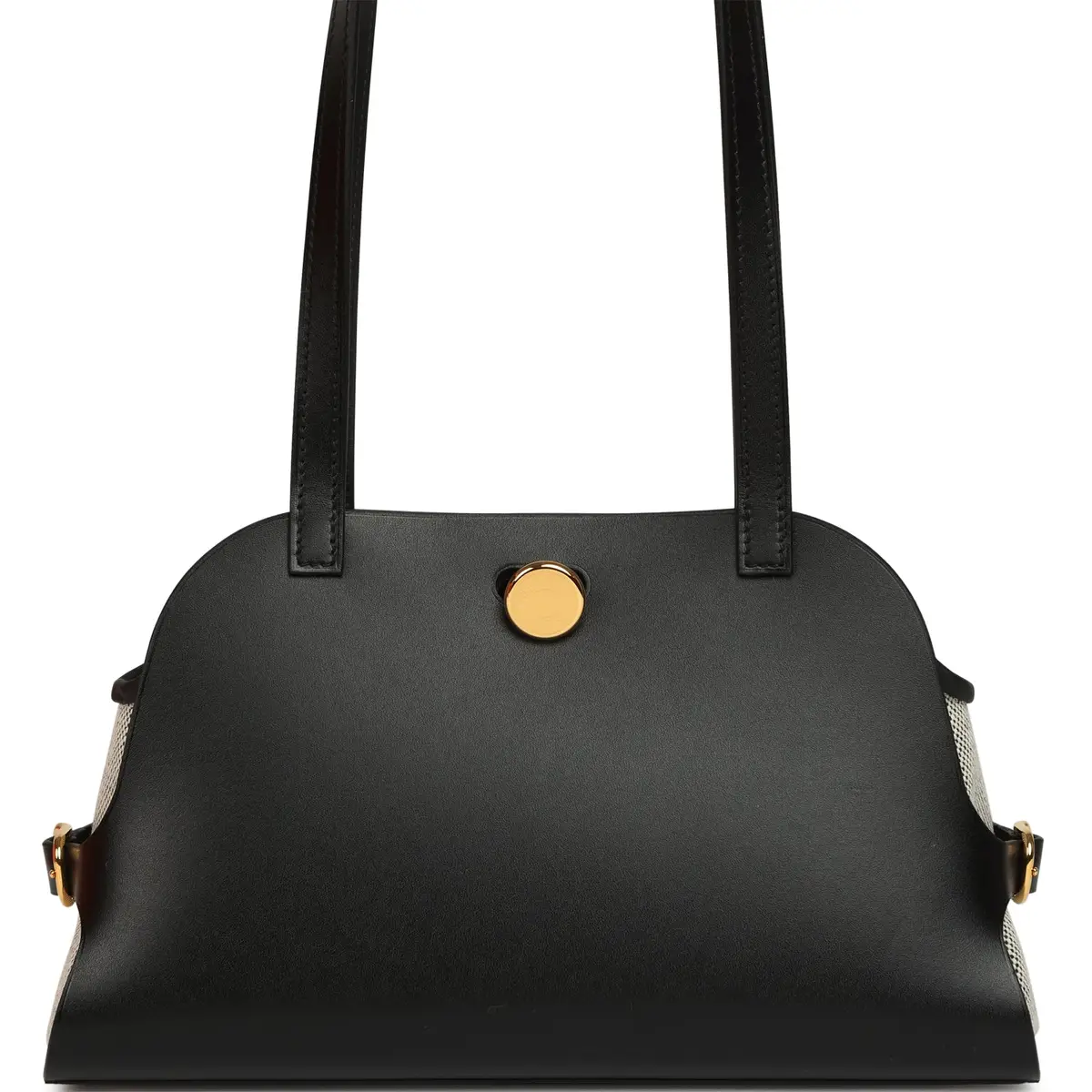 HERMÈS Hermes Tablier Sellier Black Vache Hunter, Swift, Ecru-Black Toile H Gold Hardware | Image 1 HERMÈS Hermes Tablier Sellier Black Vache Hunter, Swift, Ecru-Black Toile H Gold Hardware | Image 1