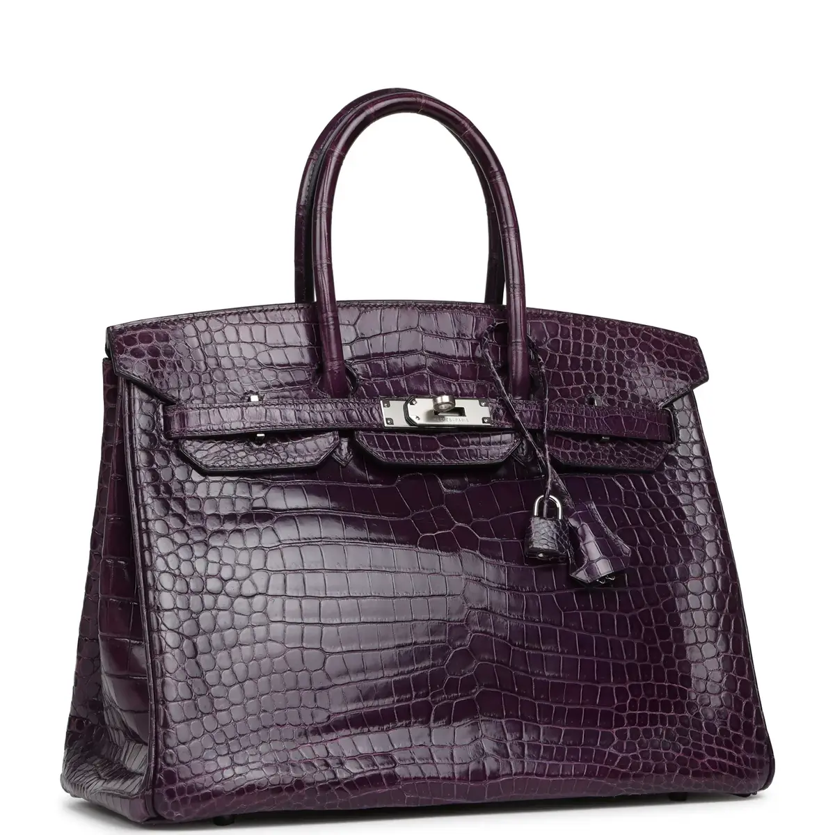HERMÈS Pre-owned Hermes Birkin 35 Cassis Shiny Porosus Crocodile Palladium Hardware | Thumbnail 2 HERMÈS Pre-owned Hermes Birkin 35 Cassis Shiny Porosus Crocodile Palladium Hardware | Thumbnail 2