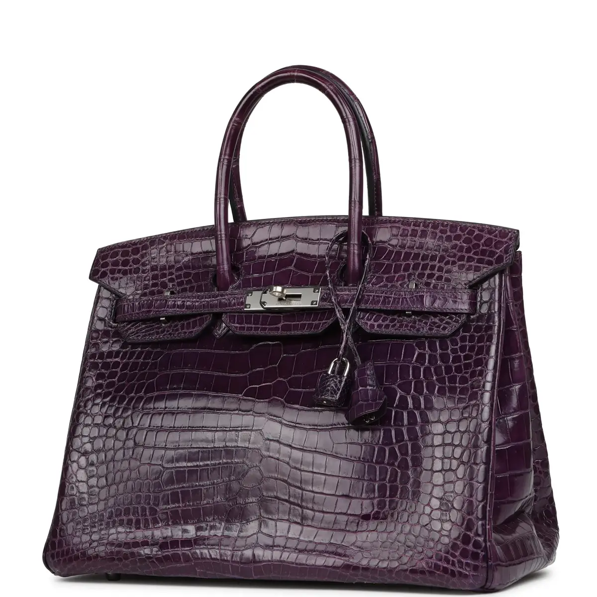 HERMÈS Pre-owned Hermes Birkin 35 Cassis Shiny Porosus Crocodile Palladium Hardware | Thumbnail 5 HERMÈS Pre-owned Hermes Birkin 35 Cassis Shiny Porosus Crocodile Palladium Hardware | Thumbnail 5