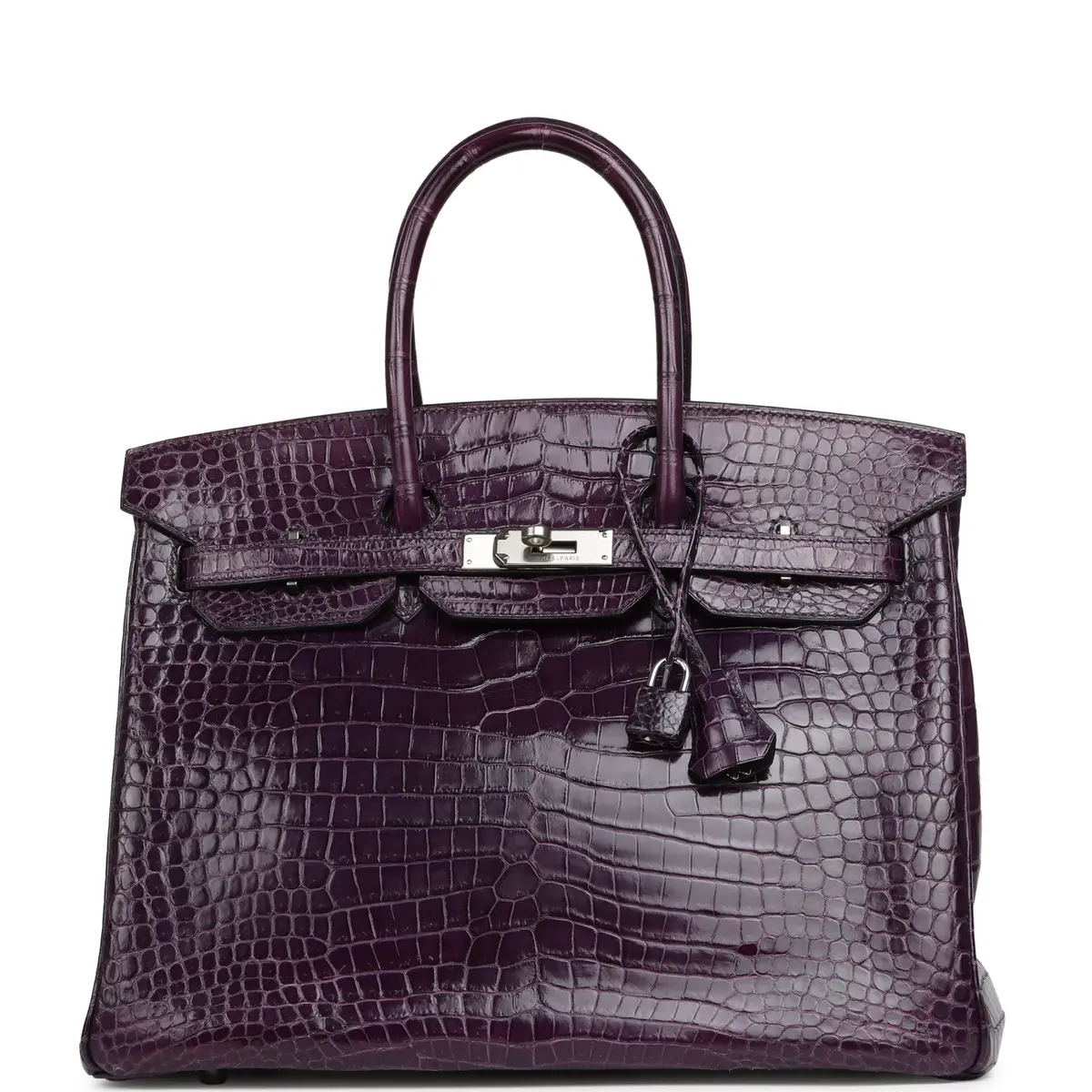 HERMÈS Pre-owned Hermes Birkin 35 Cassis Shiny Porosus Crocodile Palladium Hardware | Image 1 HERMÈS Pre-owned Hermes Birkin 35 Cassis Shiny Porosus Crocodile Palladium Hardware | Image 1