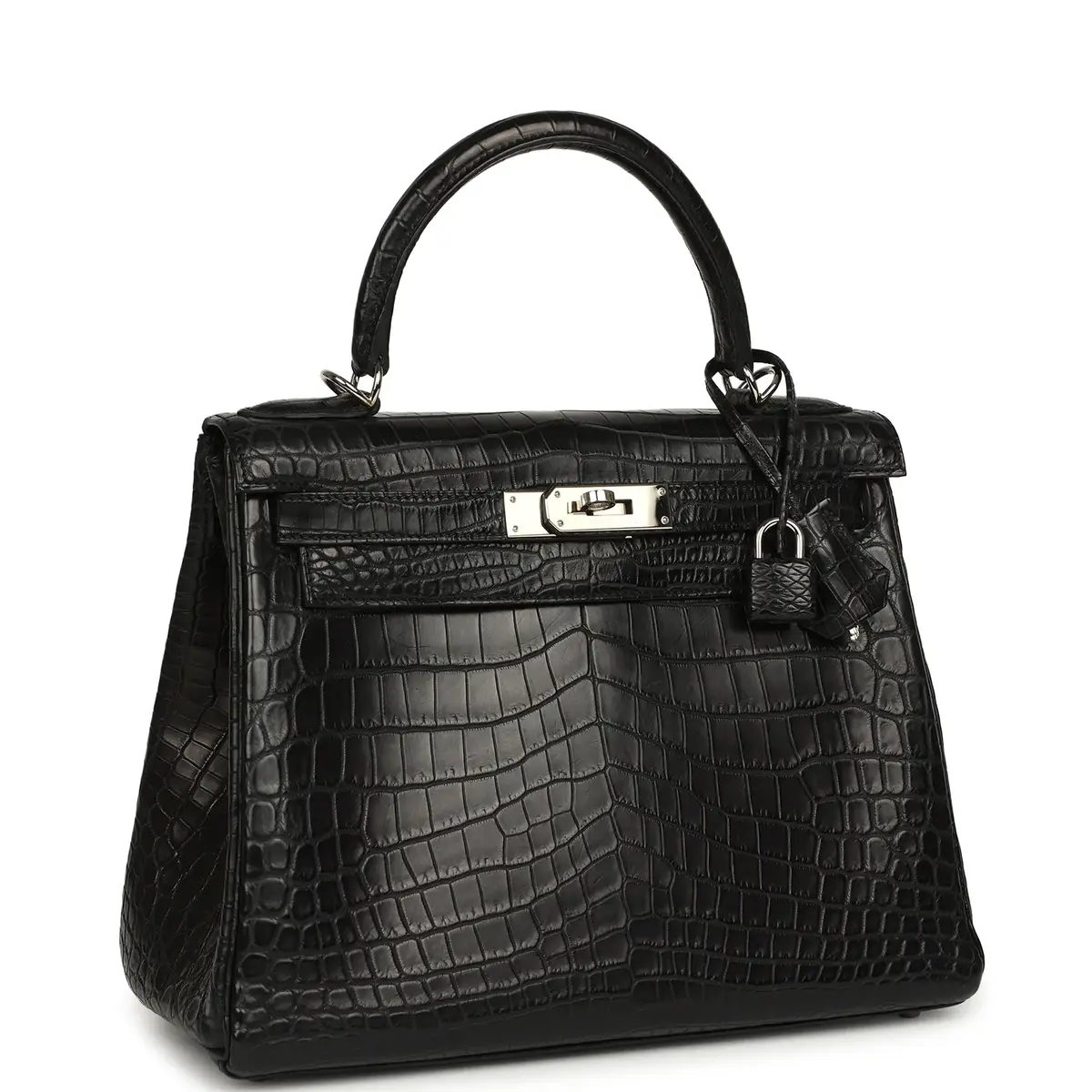 HERMÈS Pre-owned Hermes Kelly Retourne 28 Black Matte Niloticus Crocodile Palladium Hardware | Thumbnail 2