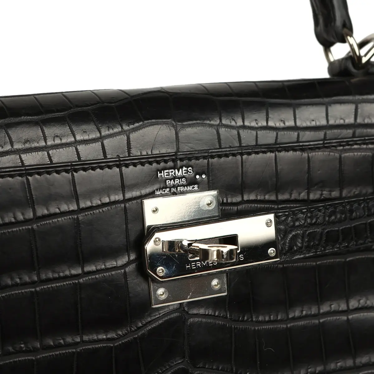 HERMÈS Pre-owned Hermes Kelly Retourne 28 Black Matte Niloticus Crocodile Palladium Hardware | Thumbnail 7