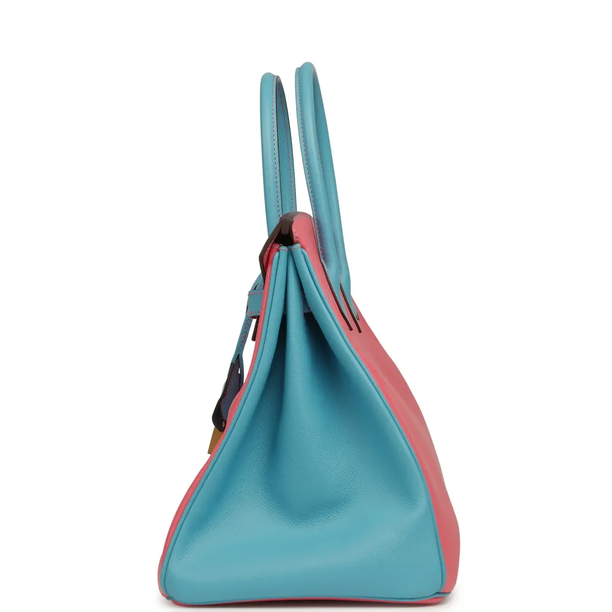 HERMÈS Pre-owned Hermes Special Order (HSS) Birkin 35 Rose Lipstick, Bleu Du Nord Epsom Brushed Gold Hardware | Thumbnail 3