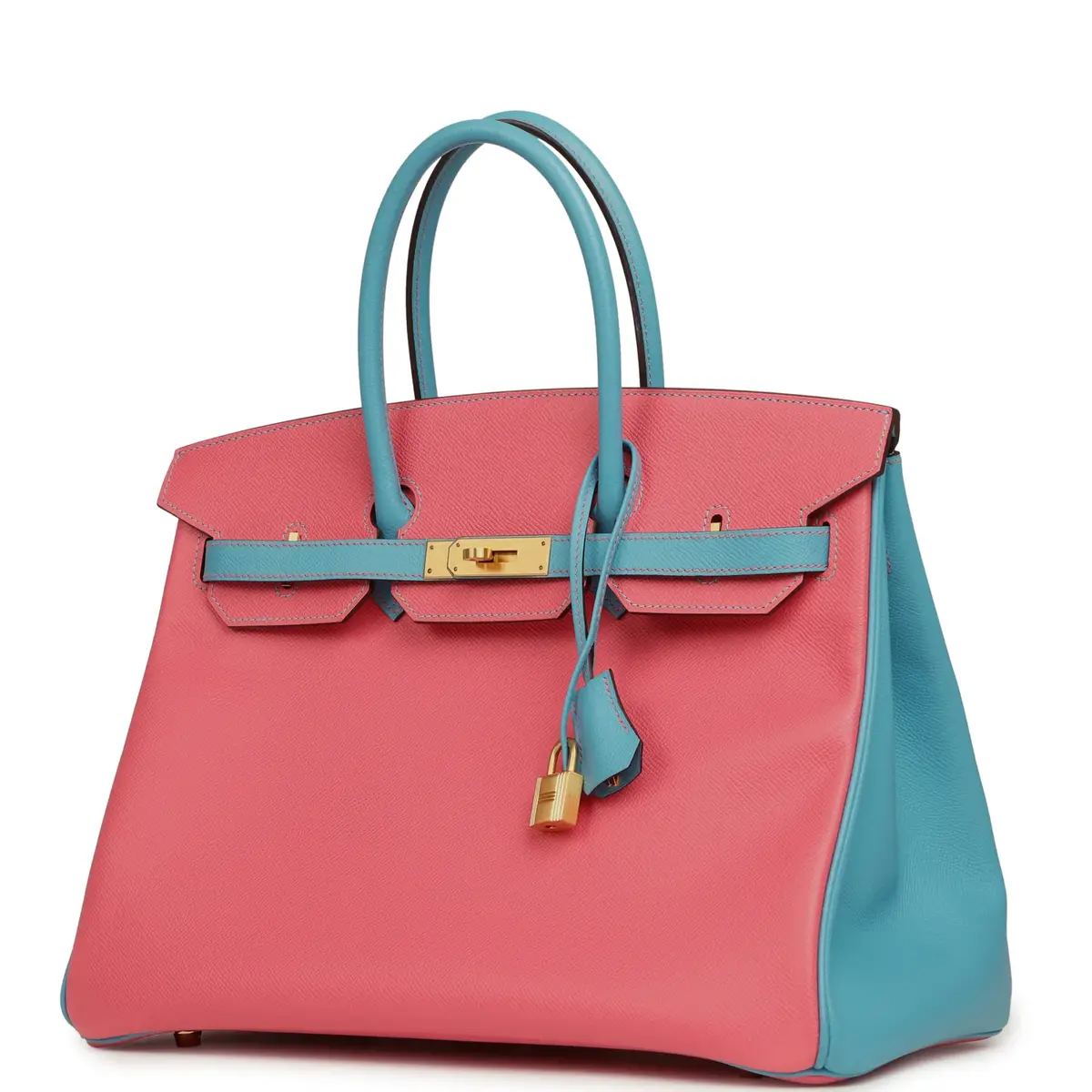 HERMÈS Pre-owned Hermes Special Order (HSS) Birkin 35 Rose Lipstick, Bleu Du Nord Epsom Brushed Gold Hardware | Thumbnail 5
